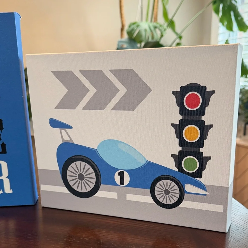 Set of 3 Race Car Wall Art 8x10 Boys Room Nursery Decor Blue Racing
